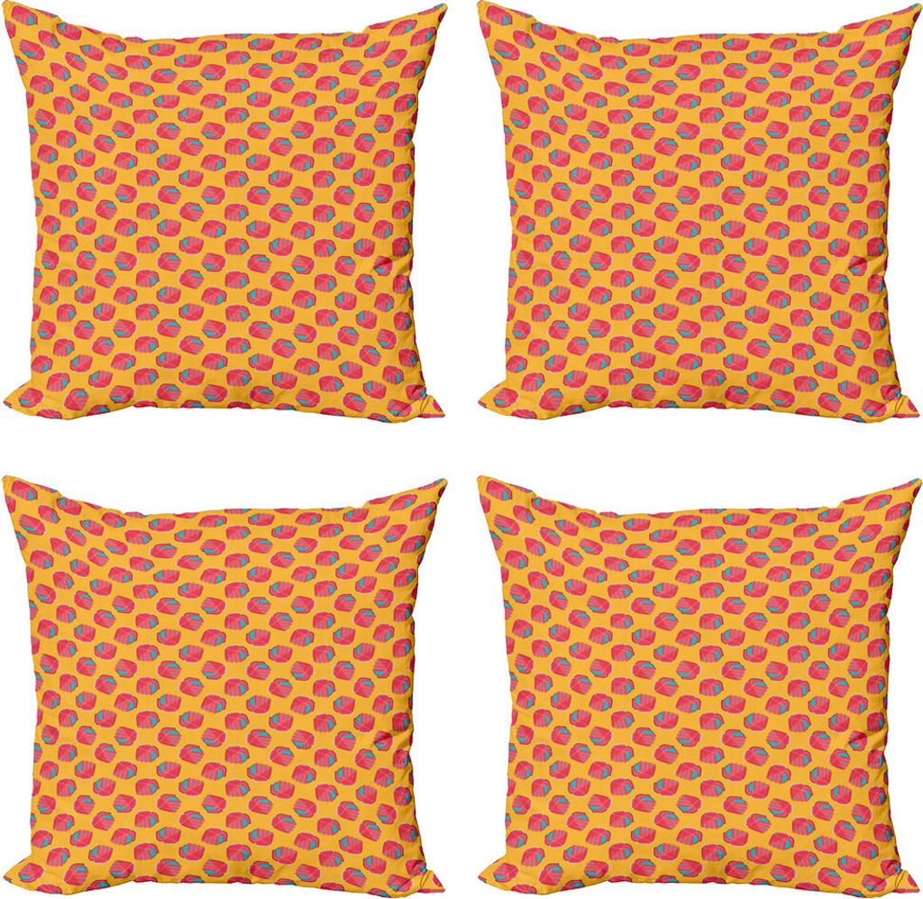 ABAKUHAUS Baseball Kissenbezug Set (4 Stück), Form und gestrichelte Linien, Moderner Doppelseitiger Digitaldruck, 50 cm x 50 cm, Erde Gelb Hellblau