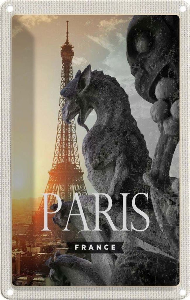 vianmo Blechschild 18x12 cm Paris Frankreich Eifelturm Drachen Abenteuer Reisen Urlaub