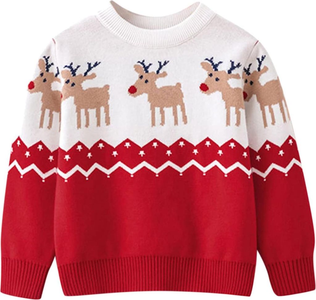 ASKSA Lustige Weihnachtspullover Kinder, Weihnachtspulli Kinder Rundhals, Christmas Sweater mit Rentiermuster Weihnachten Herbst Winter Pullover (R...
