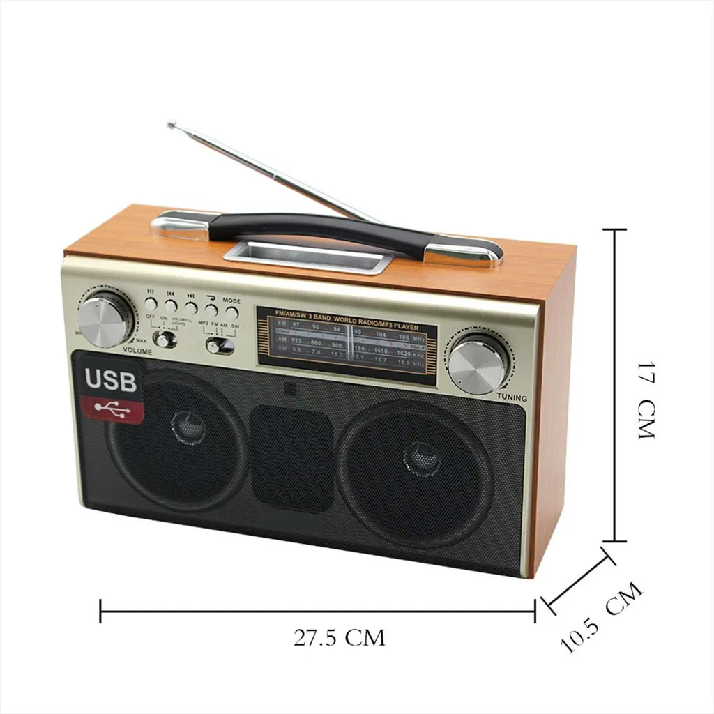 Radio portable rechargeable facile à utiliser enceinte bois Bluetooth LED - 7