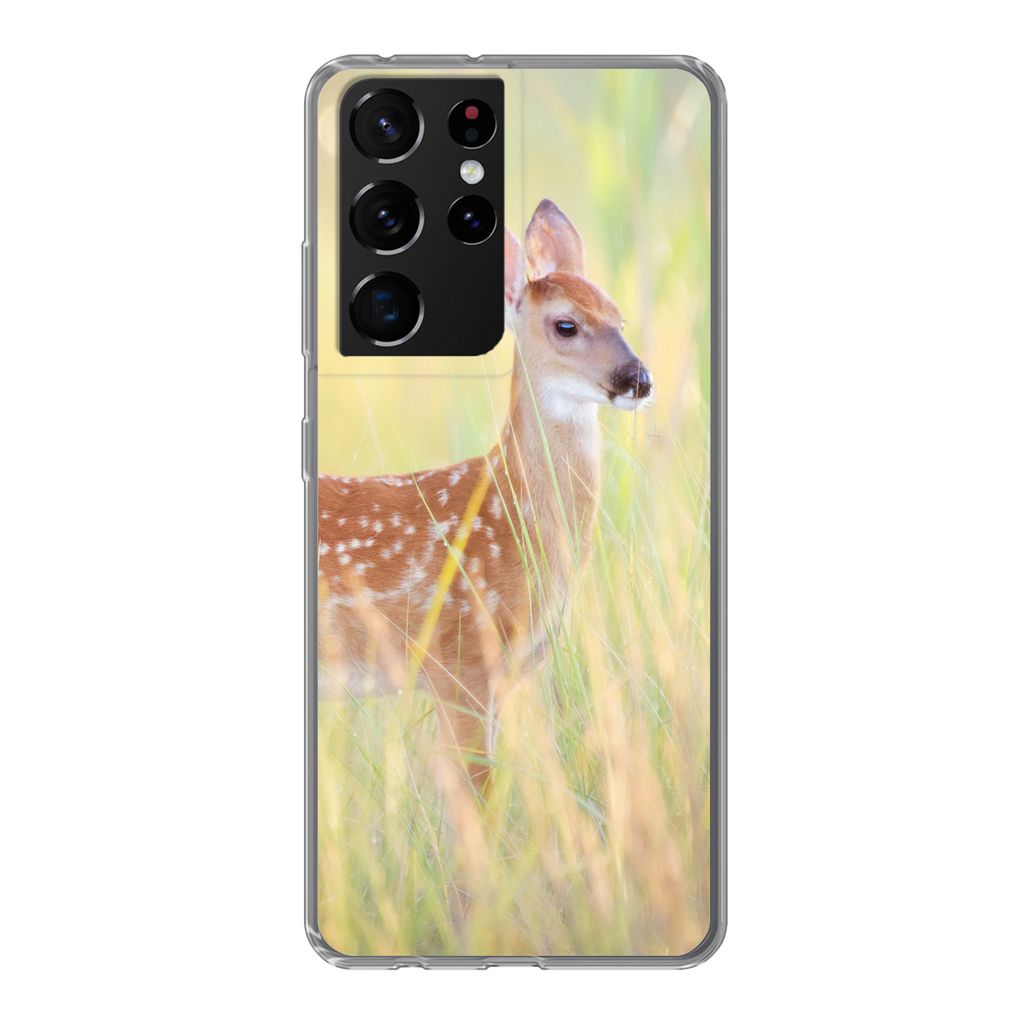 MuchoWow Handyhülle Schutzhülle Hülle für Samsung Galaxy S21 Ultra Hirsche - Gras - Grün Silikon Softcase Handy Hülle - Mobiltelefon