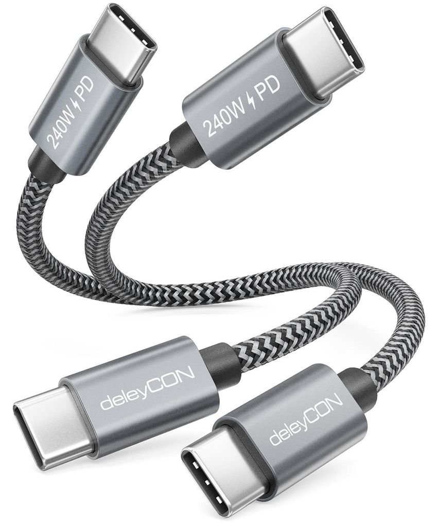 deleyCON 240W USB C Kabel Kurz (2x 0,15m) Schnellladekabel Produktbild 