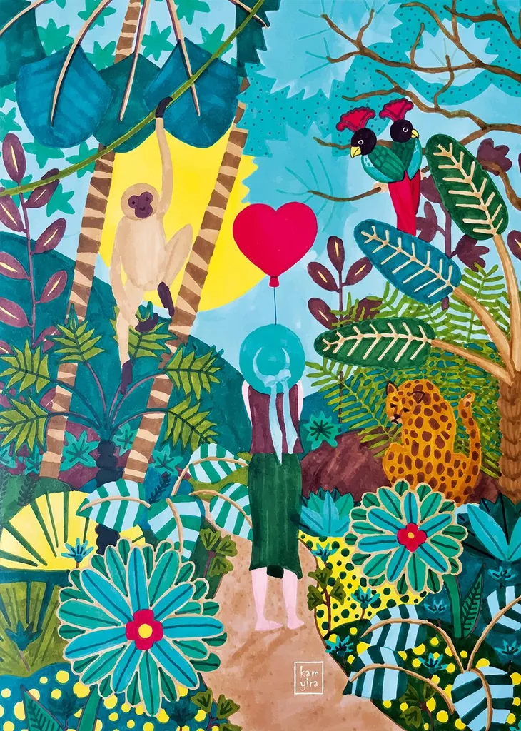 Puzzle 1000 pièces adulte Jungle Heart - Jeu de détente aux fleurs