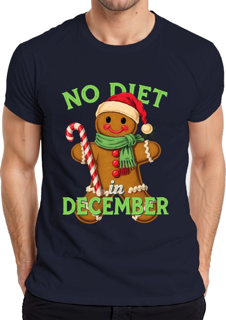 No Diet in December Lebkuchenmann Zuckerstange Weihnachten lustig Herren T-Shirt, Navy, S