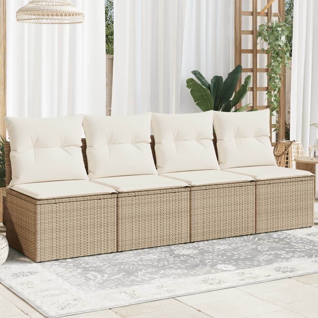 ZMH Gartensofa mit Kissen 4-Sitzer Beige Poly Rattan