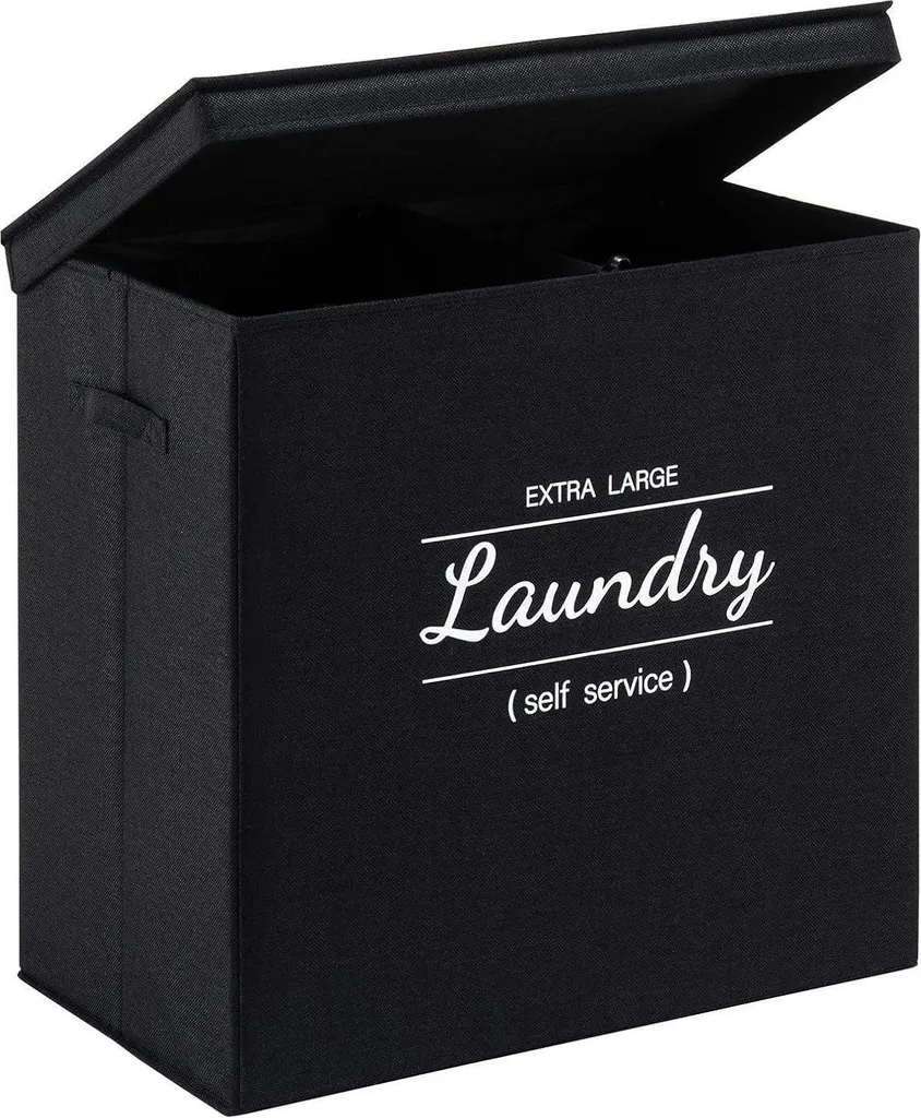 YOUDENOVA Panier à Linge avec Couvercle 118L Noir à 2 Compartiments
