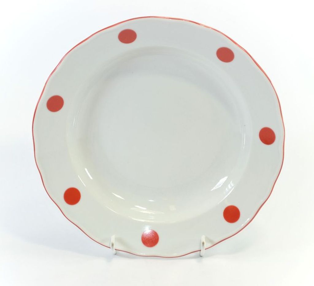 CZ talíř d24cm hluboký ČERVENÝ PUNTÍK, čes.porcelán