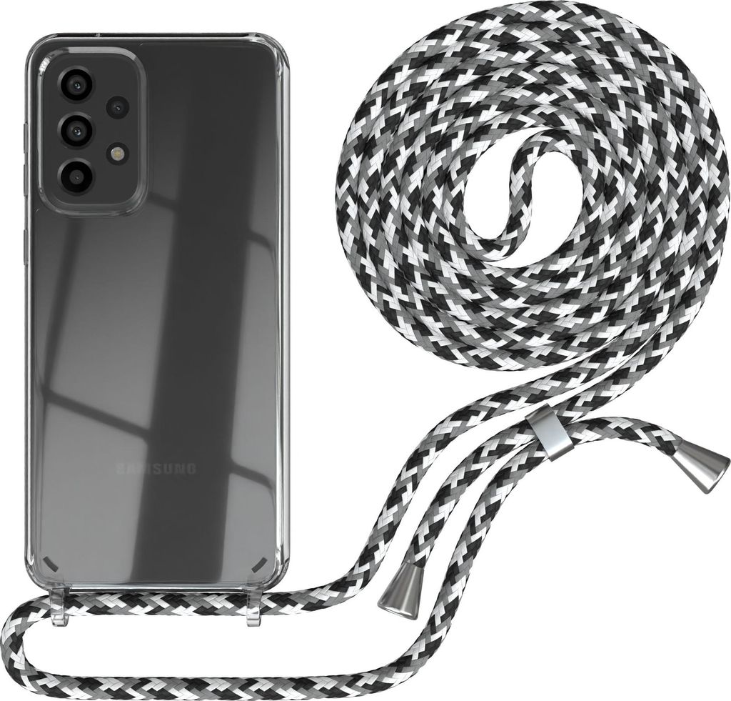 EAZY CASE Handykette kompatibel mit Samsung Galaxy A33 5G, Handyhülle mit Umhängeband, Handykordel, Schutzhülle Clear, Band in Schwarz