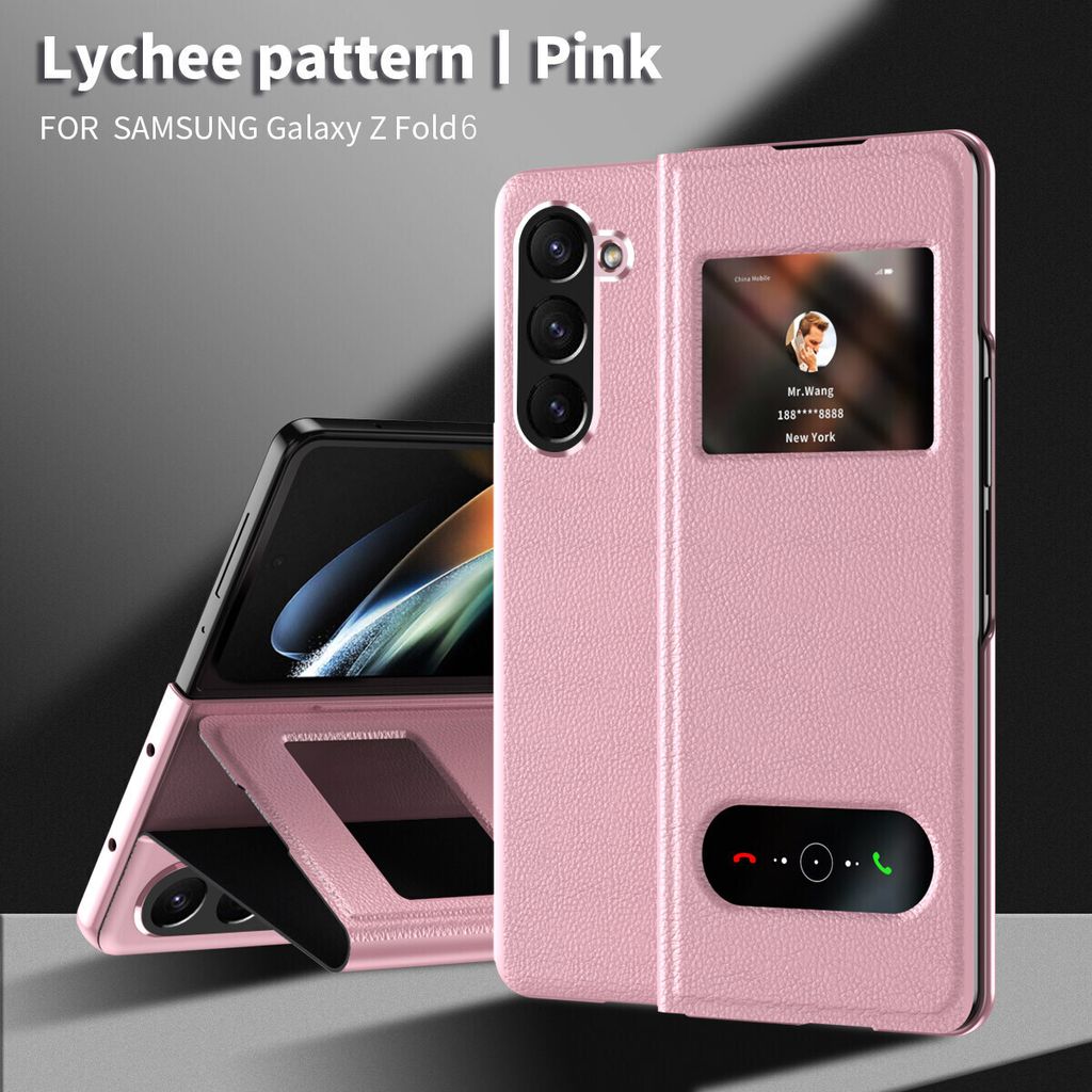Hülle für Samsung Galaxy Z Fold 6 Schlank Flip Leder View-Fenster Schutzhülle mit Standfunktion Pink