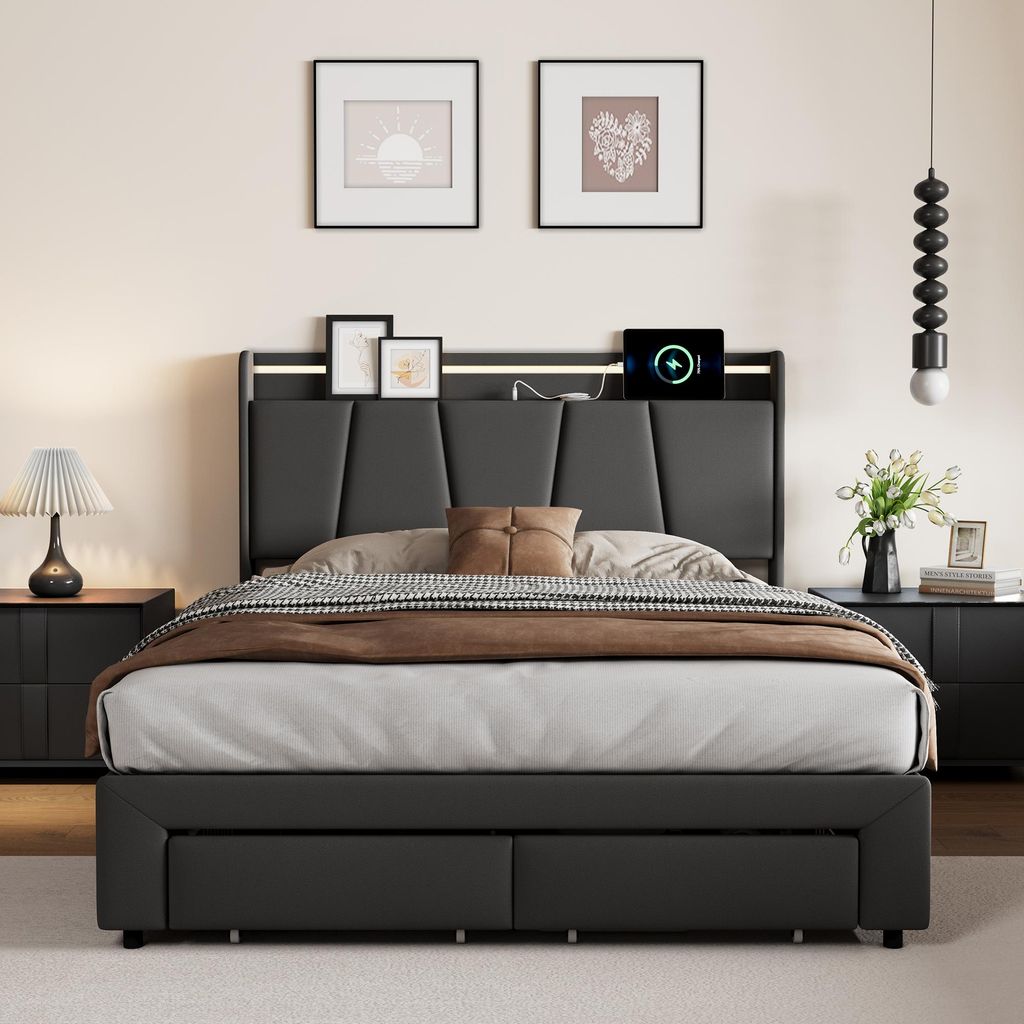 UnboxG Čalouněná postel 160x200cm s USB nabíjecím Obrázek produktu 