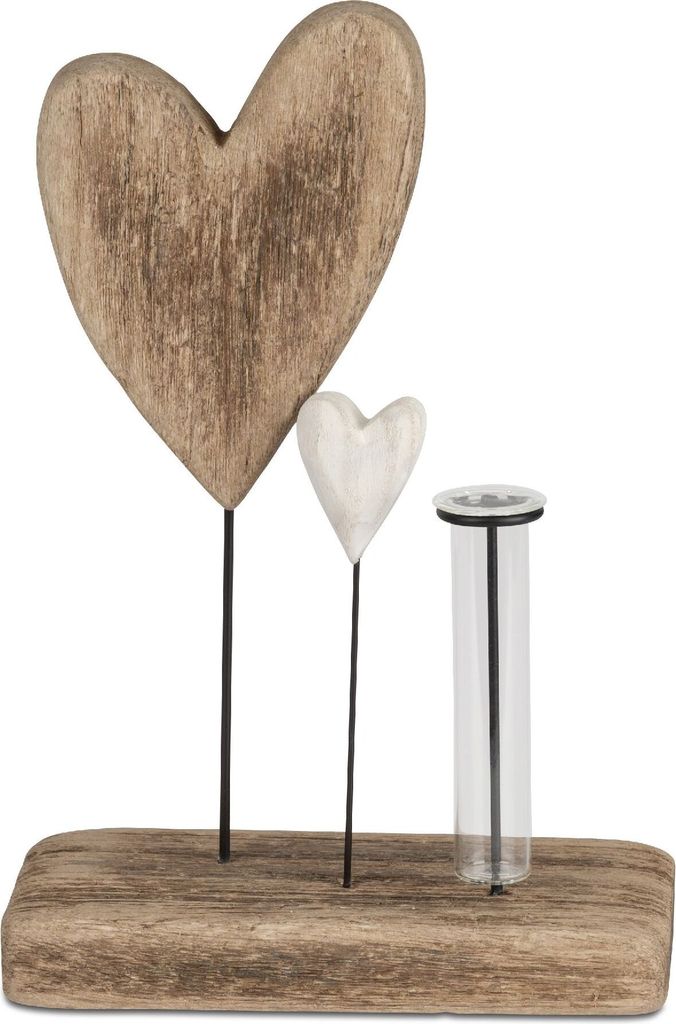 Dekoobjekt Herzen mit Vase H. 25cm naturbraun aus Holz Formano