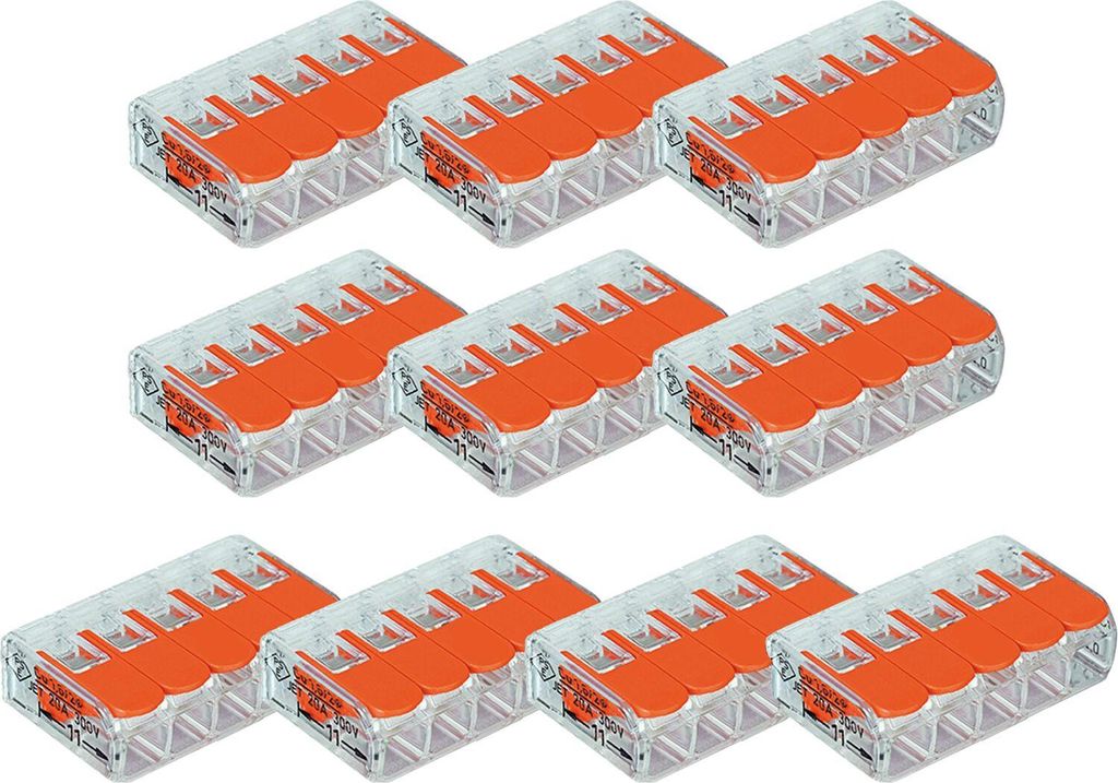 WAGO 221 Verbindungsklemmen 5 polig, 0,14 bis 4mm² Kabelklemmen mit Hebel, 10-Stück