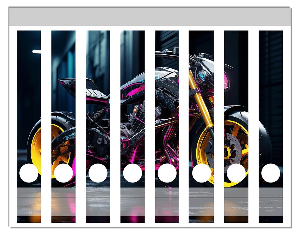 Wallario Ordnerrücken Sticker, selbstklebend für schmale Ordner, 8 Stück, Motiv Neon-Cyberbike