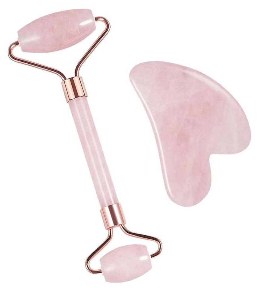 UNIQ Jade Roller und Gua Sha Stein Set Rosa - Gesichtsmassage-Set für strahlende Haut