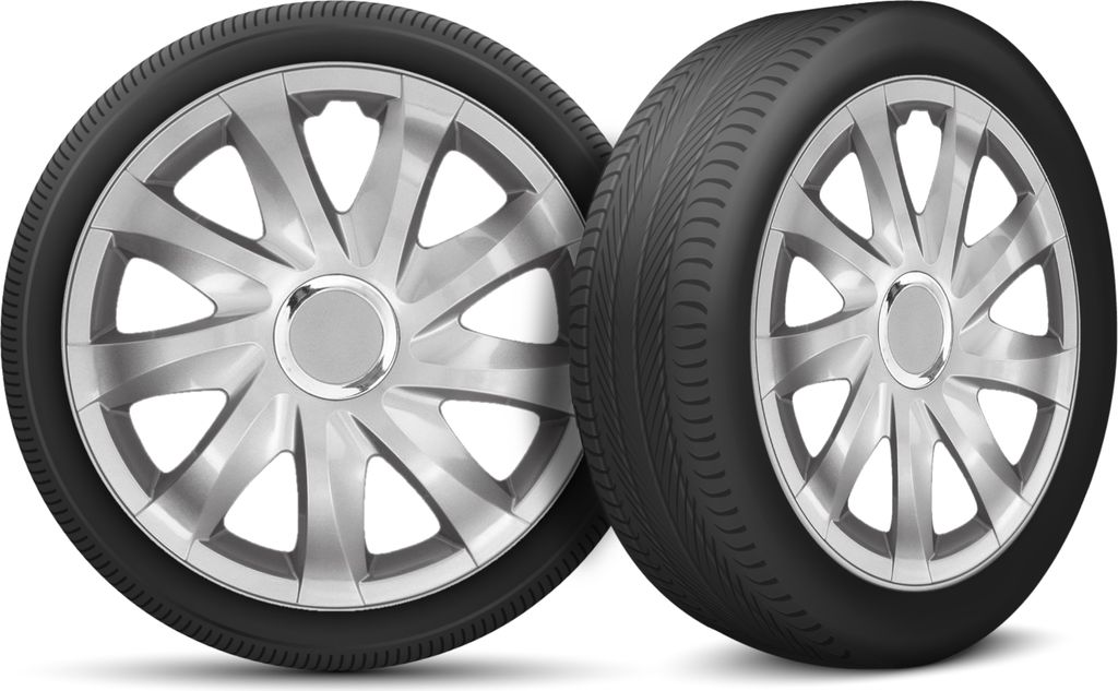 Auto Radkappen Radzierblenden 4er Set passend für alle Stahlfelgen - einstellbarer Sicherungsring - 14 Zoll - Silber