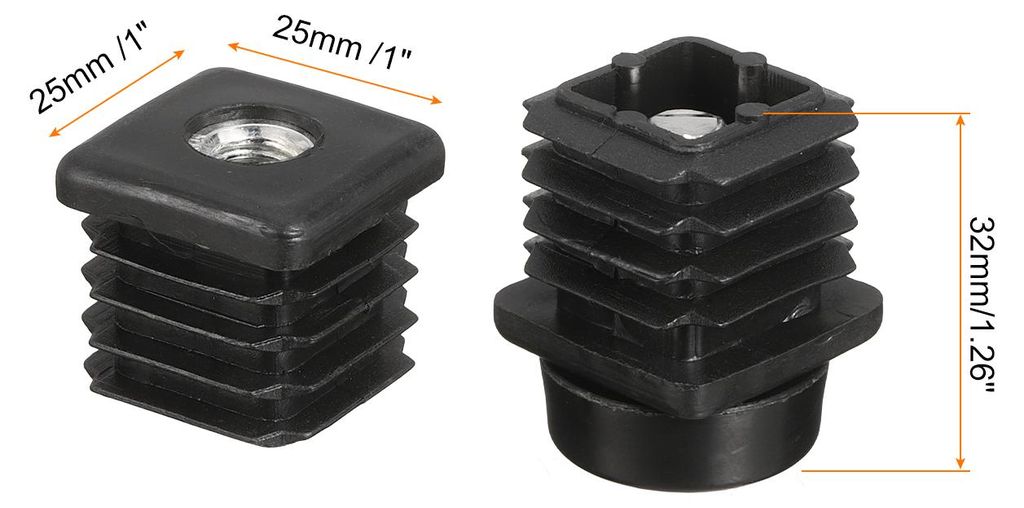 4 Stš¹ck Nivellierfš¹?e, 25x25mm Kunststoff verstellbare M?belbein Nivellier Rechteckrohr Einschraubgleiter passen in ein Loch von 25mm fš¹r ...
