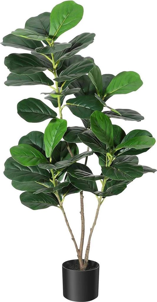 Geigenfeige Ficus lyrata - Kunstbaum - Größe L - Bodenmodell - Mit Topf - Bonsai-Stil - PE-Kunststoff - Milchweiß