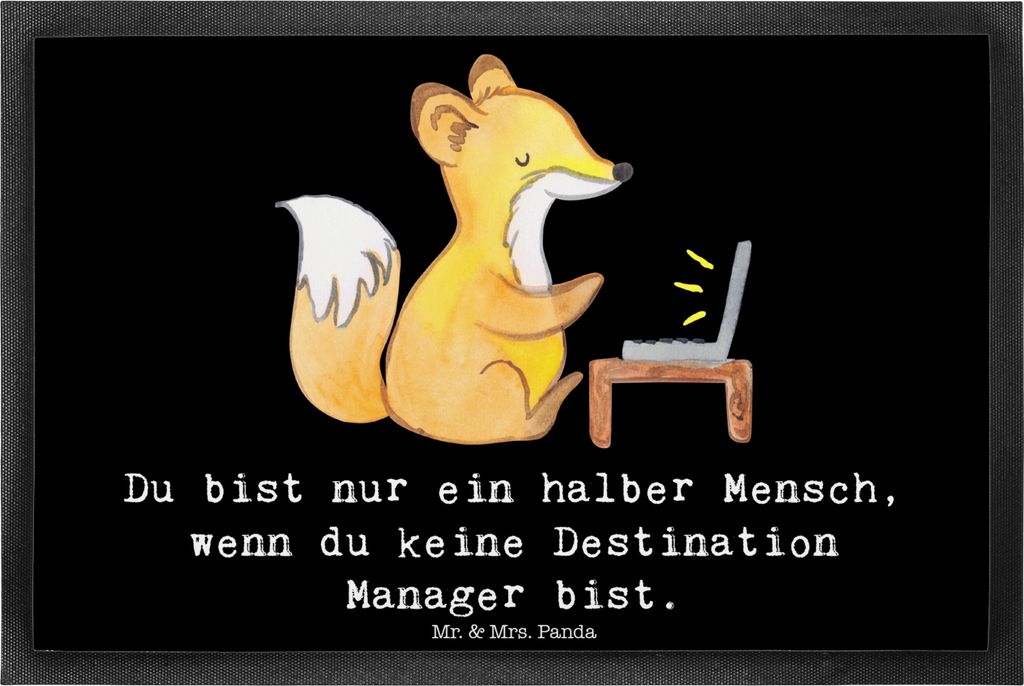 Mr. & Mrs. Panda fußmatte Destination Manager Herz 40 x 60 cm - Schwarz - Geschenk, Bodenvorleger, Schmutzfangmatte, Fußabstreifer, teppichmatte,...