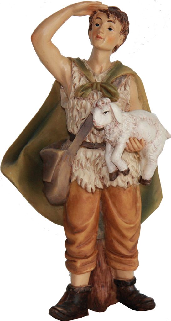 FADEDA Hirte mit Schaf auf Arm / Höhe:9 cm / handbemalt / detailgetreue Krippen Figuren - Weihnachten Tisch Dekoration Krippe Zubehör