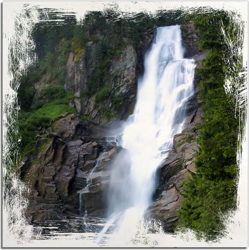 Kunstdrucke Wandbilder Holz in : Brillante Farben, Größe 50 x 50 cm Motiv Wasserfall