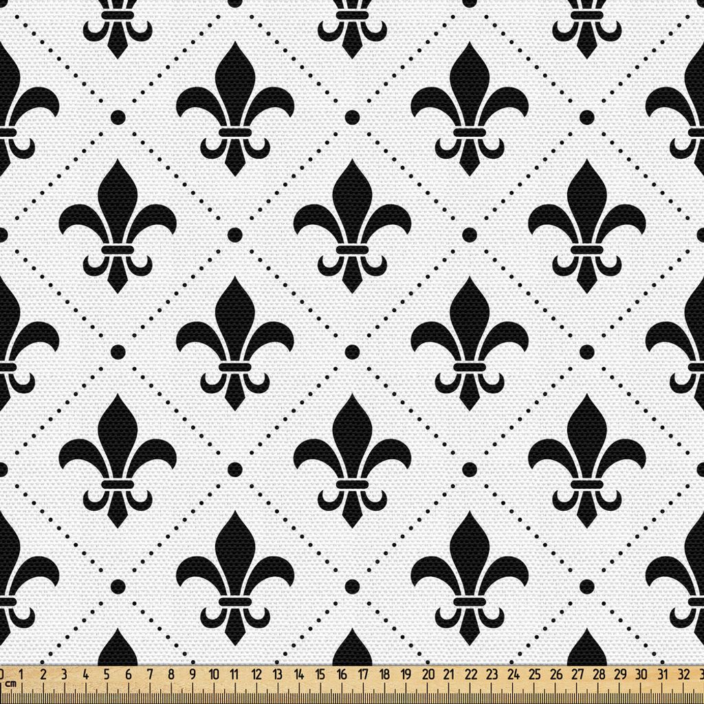 ABAKUHAUS Fleur De Lis Gewebe als Meterware, Französische Kultur inspirierte Motive gepunktete Linien mittelalterlichen Design Blumenmuster, 1 M (...