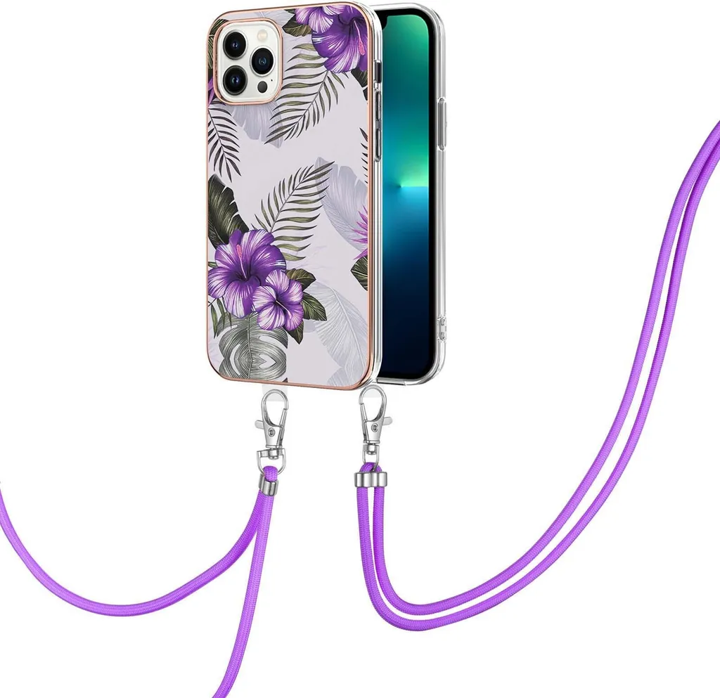 Custodia iPhone 13 Pro Max con Laccetto Viola | Cover Anti-caduta