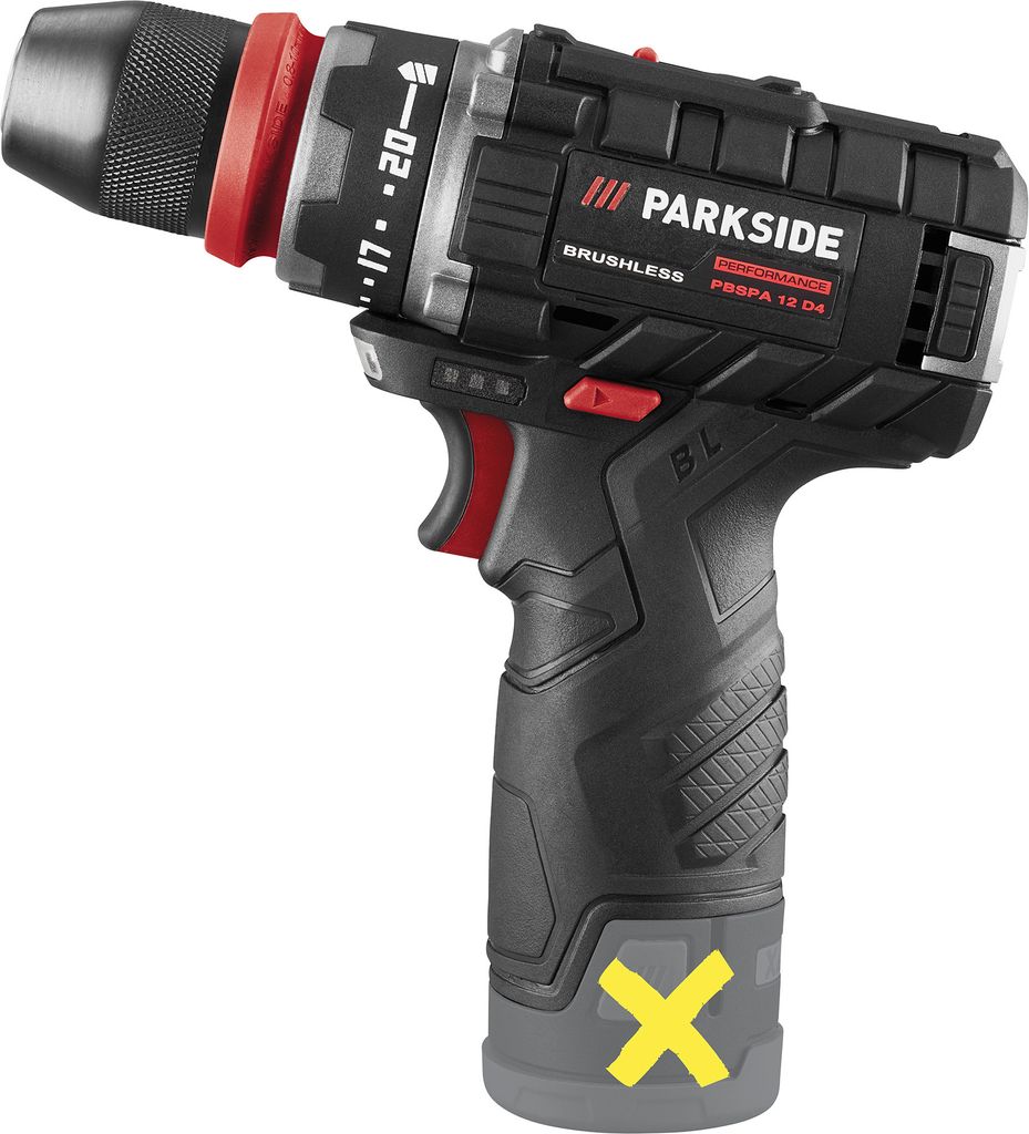 A studio shot of a cordless drill on a white background.