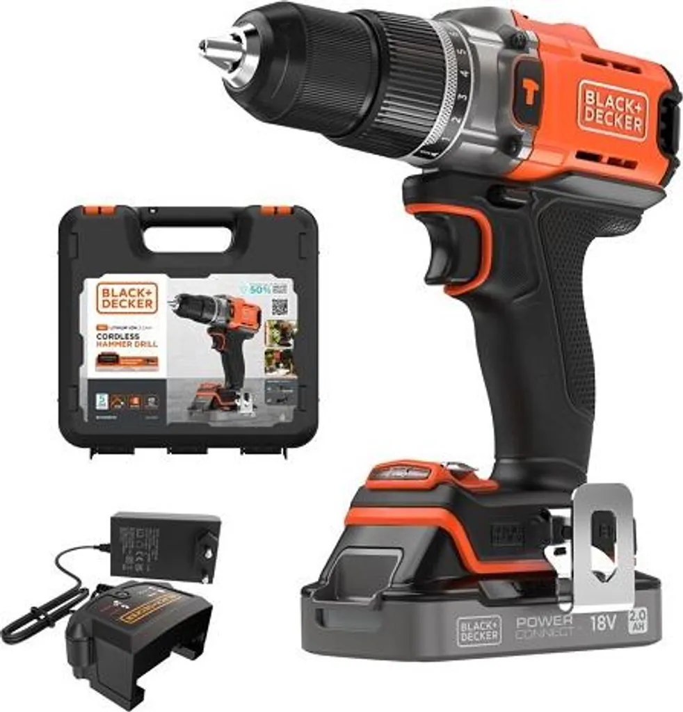 Perceuse à percussion sans fil 18V BLACK+DECKER BCD383D1XK-QW 2Ah