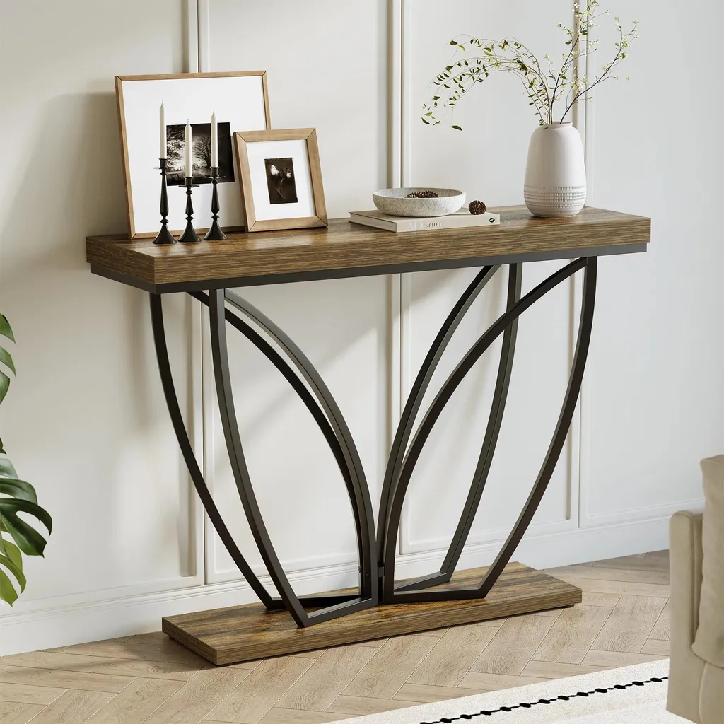 Table d'appoint derrière canapé 105 cm - Console étroite brun rustique