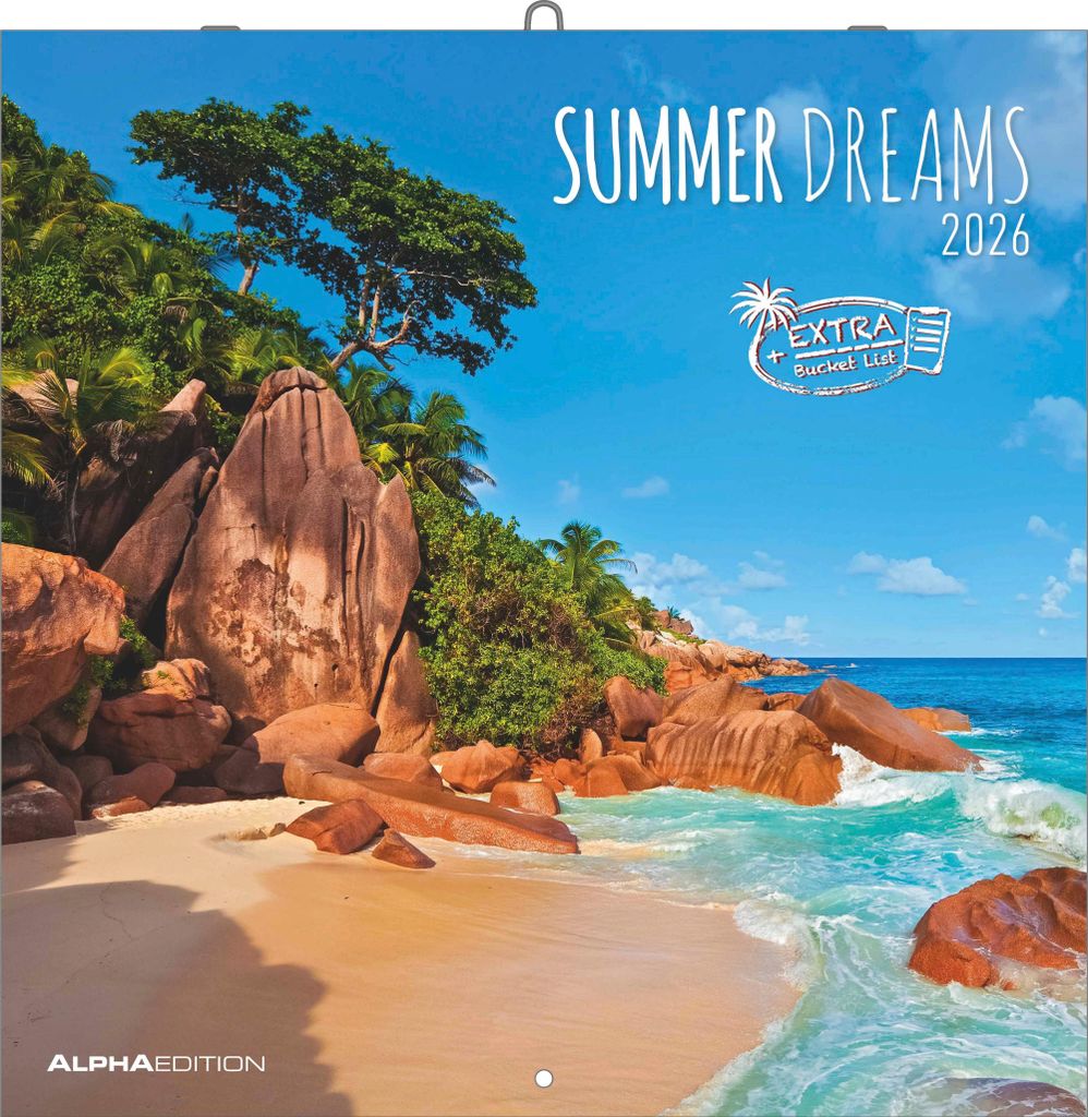 Alpha Edition - Summer Dreams Kalender 2026 - Wandkalender & Bildkalender 30x30 cm (30x60 cm geöffnet) mit traumhaften Strand- und Meeresmotiven, ...