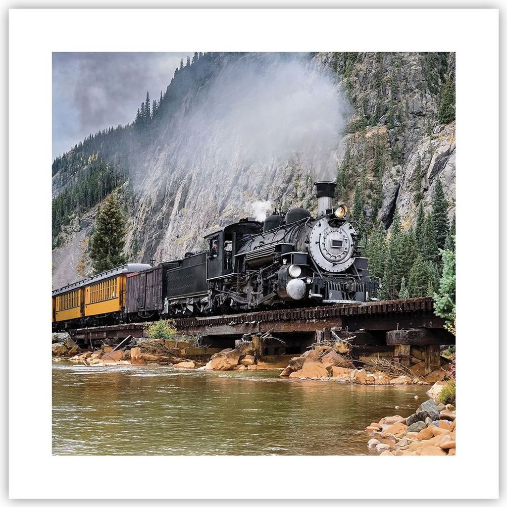 Poster - Poster ohne Rahmen - Alt Lokomotive Berge - 40x40 cm - Wand Bild - Wanddeko - Wandbilder - Kunstposter - Wandposter - Bilder - Kunstdruck ...