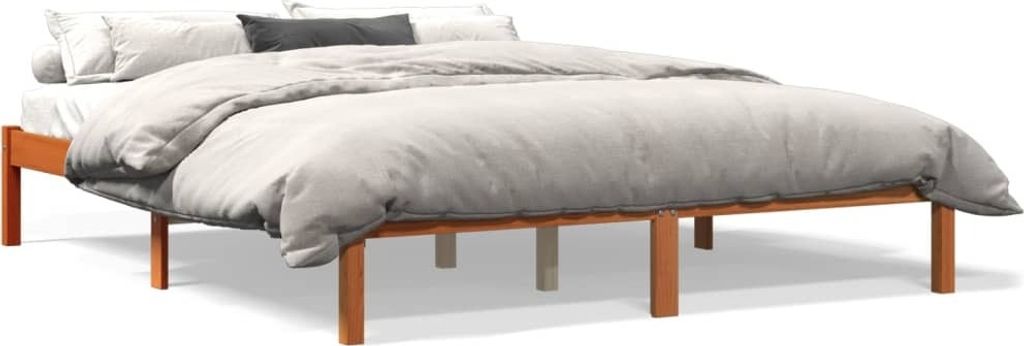 Schlichtes Massivholzbett - Bettgestell Holz Wachsbraun 150x200 cm Kiefer DE4313