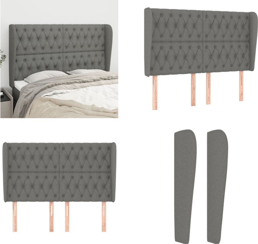 vidaXL Kopfteil mit Ohren Dunkelgrau 163x23x118/128 cm Stoff - Kopfteil - Kopfteile - Bett-Kopfteil - Bettkopfteil
