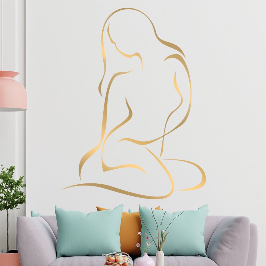 Frau sitzend, Linien Wandtattoo in 6 Größen - Wandaufkleber Wall Sticker - Dekoration, Küche, Wohnzimmer, Schlafzimmer, Badezimmer