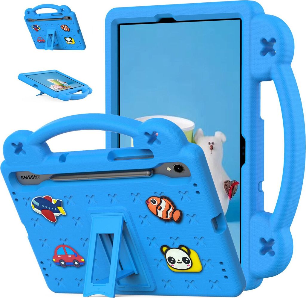 Schutzhülle für Samsung Galaxy Tab S9 FE/Tab S9/Tab S8/Tab S7 11" 2020/2022/2023 Niedliche Hülle für Kinder, Stoßfest mit Griff und Ständer Blau