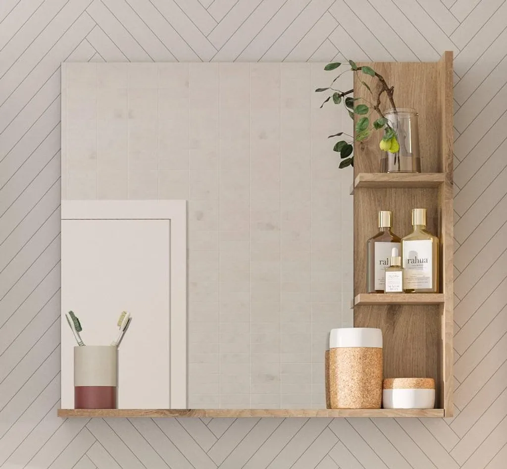 Miroir de salle de bain Mason Nox Oak, idéal pour petite pièce d'eau