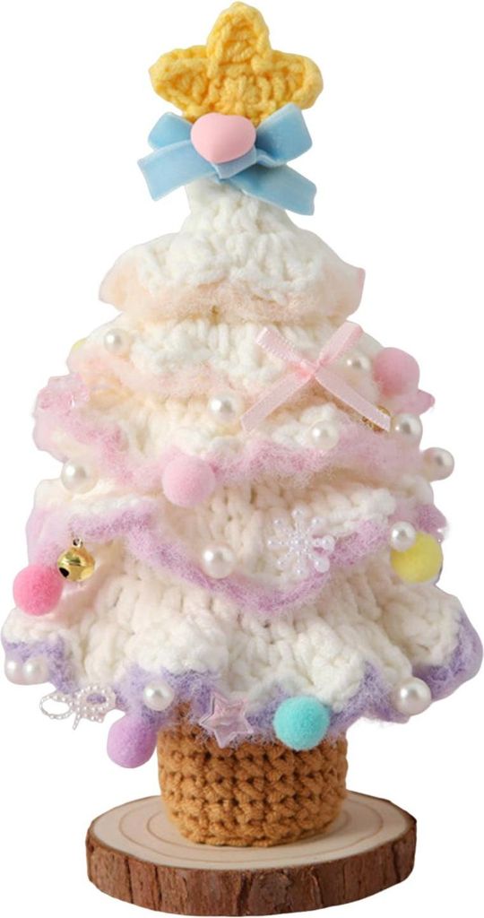Gestrickter Weihnachtsbaumschmuck, bunt, mehrlagig, gehäkelter Weihnachtsbaumschmuck mit Glocke und Sternspitze für die Weihnachtsdekoration