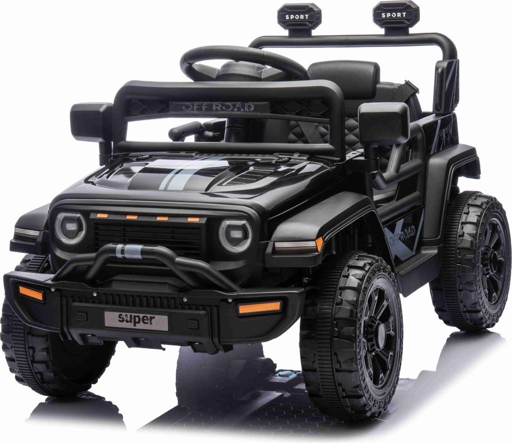 Elektroauto für Kinder OFFROAD NEW mit Hinterradantrieb, schwarz, Lithium-Batterie, hohes Fahrgestell, breiter Sitz, Hinterradfederung, 2,4-GHz-Fe...