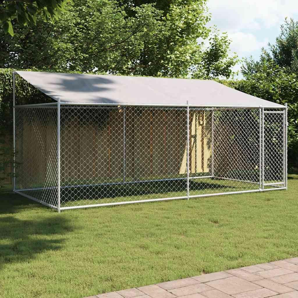 Cuccia per cani con tetto e porta Grigio 4x2x2 m Acciaio Immagine del prodotto 