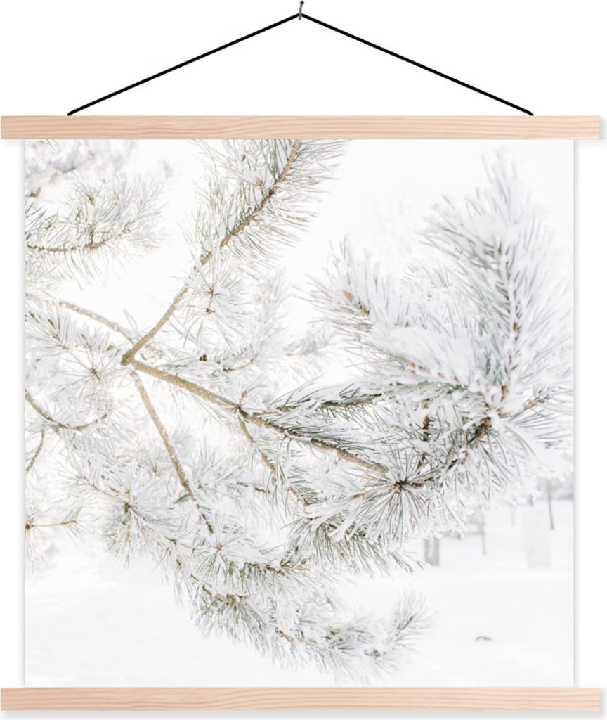 MuchoWow Textilposter Winter - Äste - Schnee 40x40 cm mit holzfarbenen Rahmen - Posterleiste
