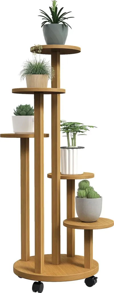 Étagère à plantes intérieure gain de place bambou 5 pots bois naturel