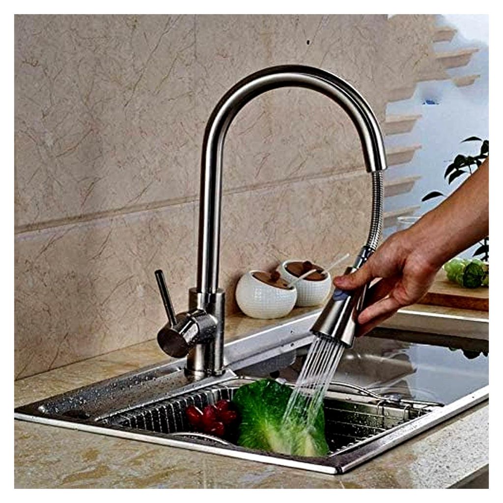 Küchenarmatur Wasserhahn mit herausziehbarem Auslauf aus gebürstetem Nickel, schwenkbar, Mischbatterie, Einhebelmischer
