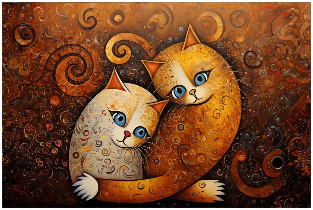 Wallario Küchenrückwand selbstklebend, Größe: 90 x 60 cm, Motiv: Malerisches Katzenduo | Spritzschutz | abwischbar | pflegeleicht | in