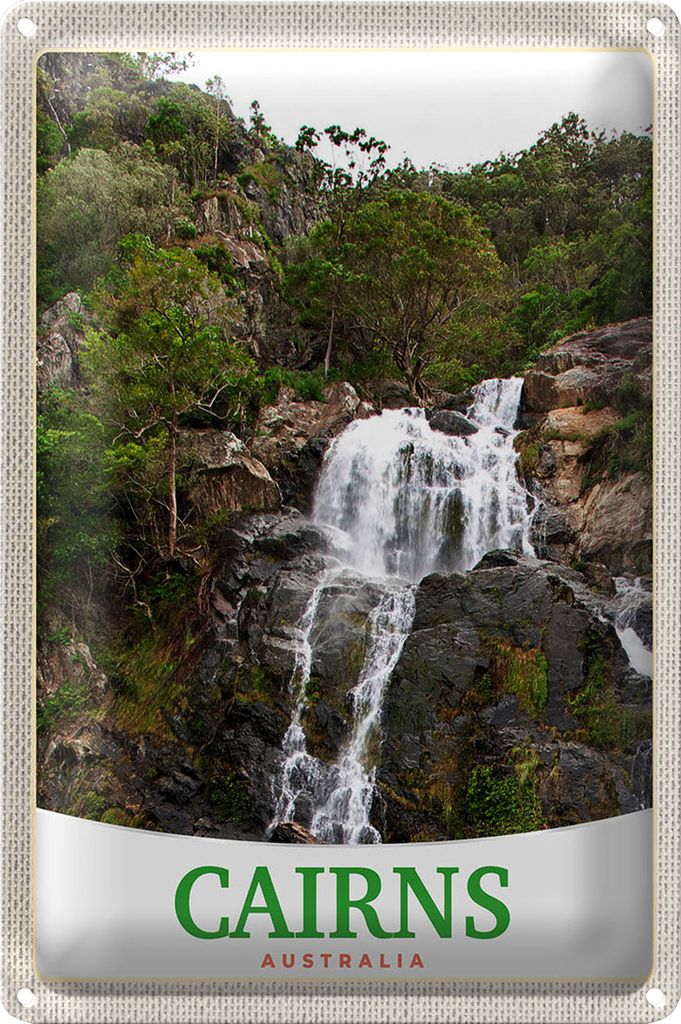 Blechschild Reise 40x30cm Cairns Australien Wasserfall Natur