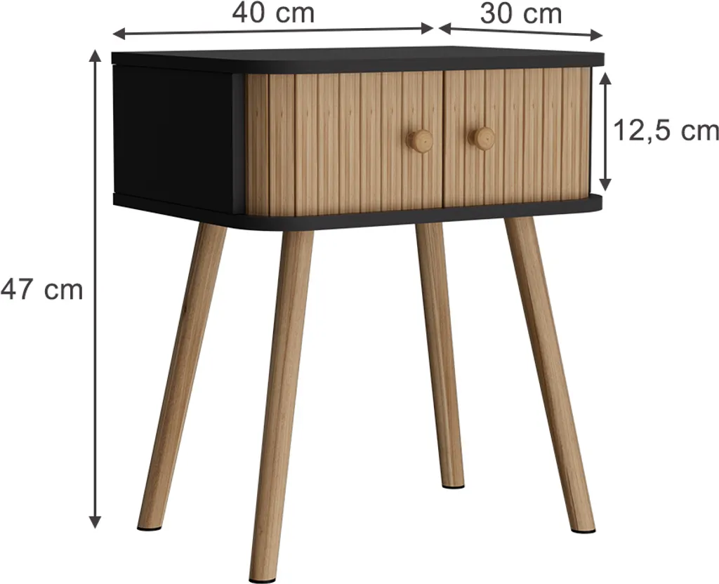 Table de chevet avec tiroir en bambou et corps anthracite Vicco Germo x2