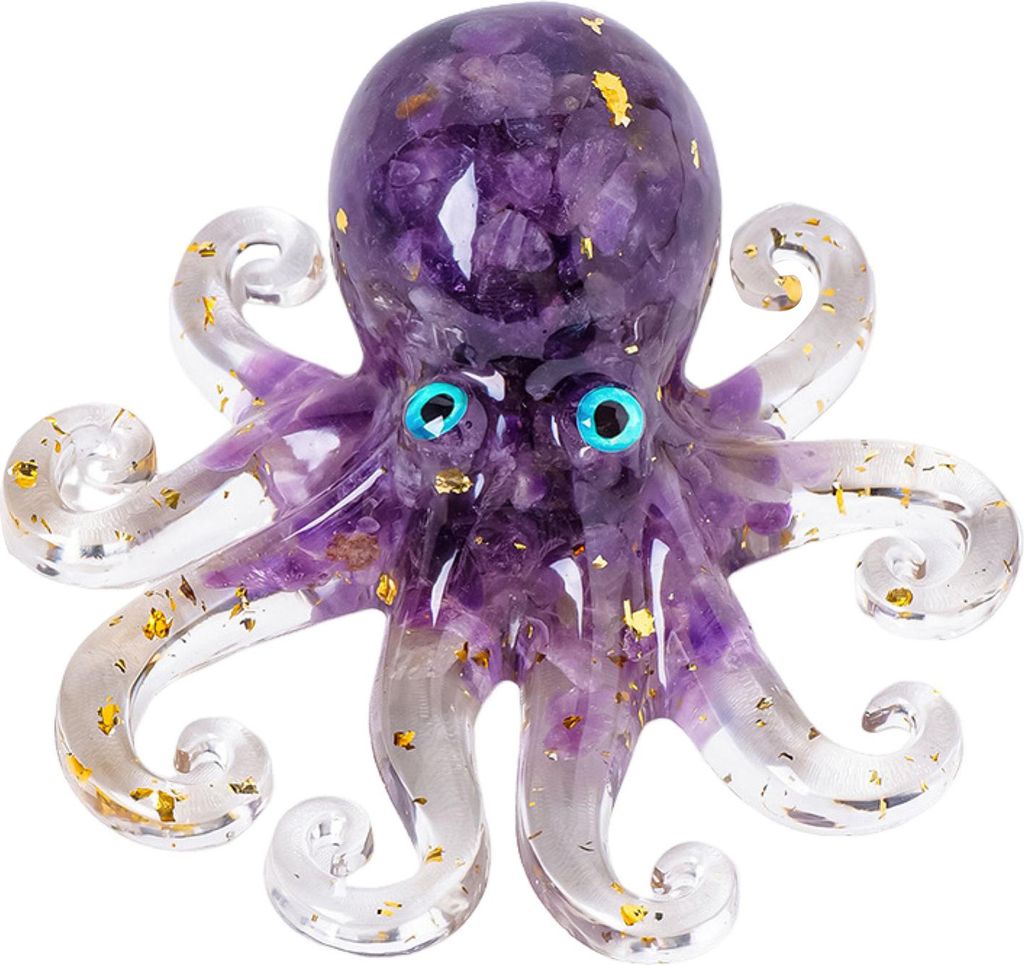 Oktopus-Figur, Oktopus-Ornament aus Kunstharz, gefüllt mit Kristallkies, Tisch-Heilende-Kristall-Oktopus-Statue für Vitrine, Büro, Schreibtisch