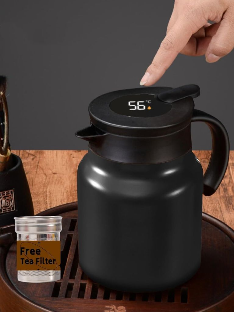 800ML-Thermo-Kaffeekaraffe mit Tee-Ei/Doppelwandige Vakuum-Thermoskanne mit LED-Anzeige/Teekanne/12 Stunden Hitze und 24 Stunden Kältespeicherung ...