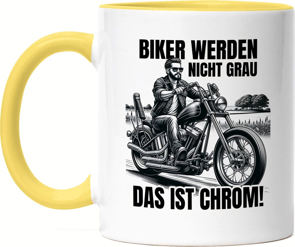 Biker werden nicht grau das ist Chrom Motorradfahrer Tasse Gelb - Geburtstag Biker