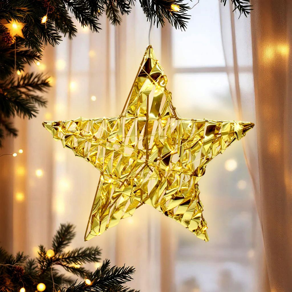Decorazione per albero di Natale con LED, stella decorativa per la cima dell'albero, decorazione natalizia a batteria, luce per albero di Natale, 15cm | Leroy Merlin