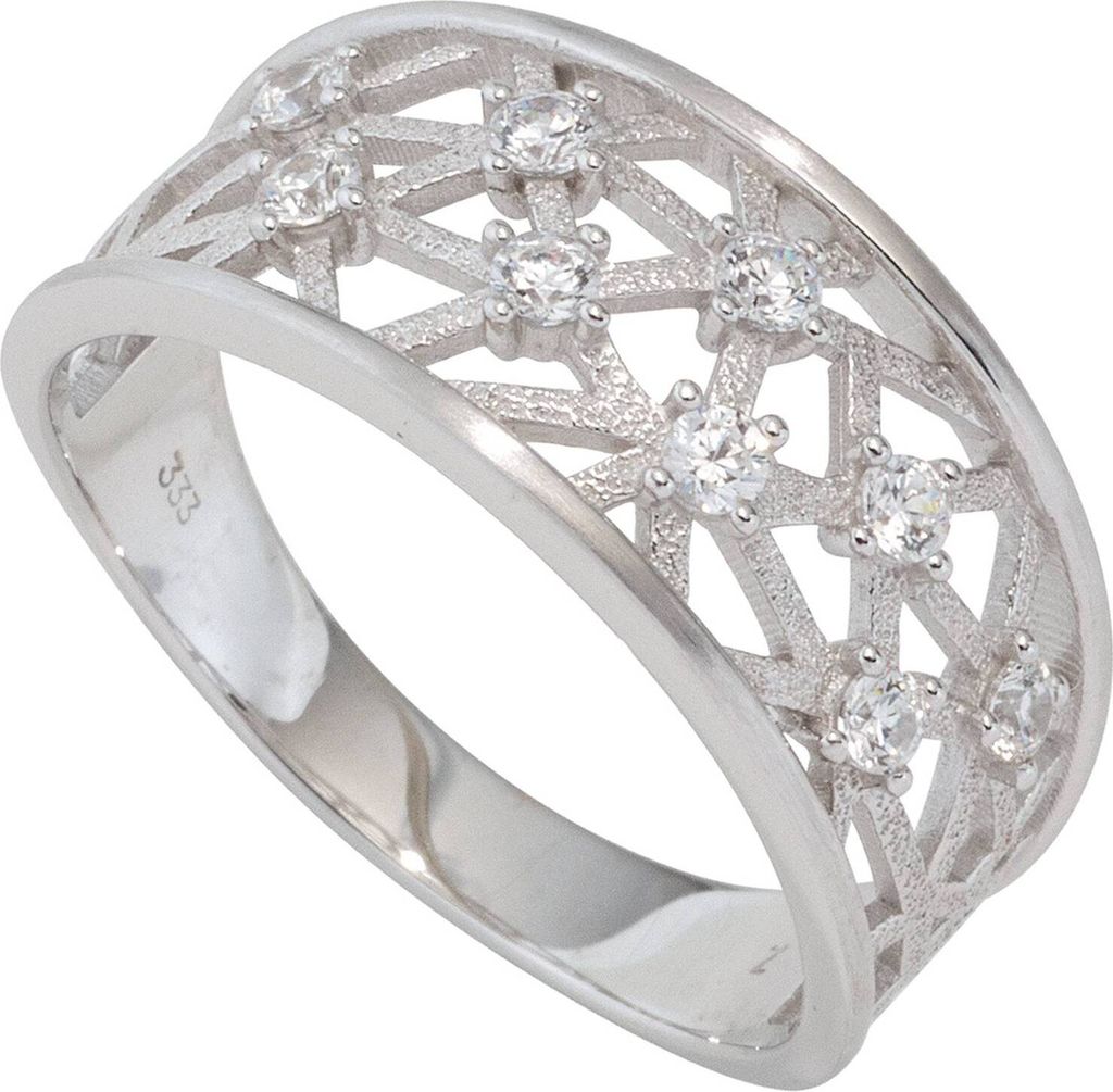 JOBO Damen Ring breit 333 Gold Weißgold mattiert 9 Zirkonia Produktbild 